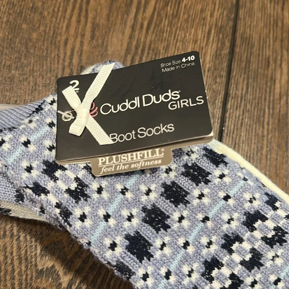 Cuddl Duds Girls Plushfill 2-Pack Fair Isle Boot Socks NEW